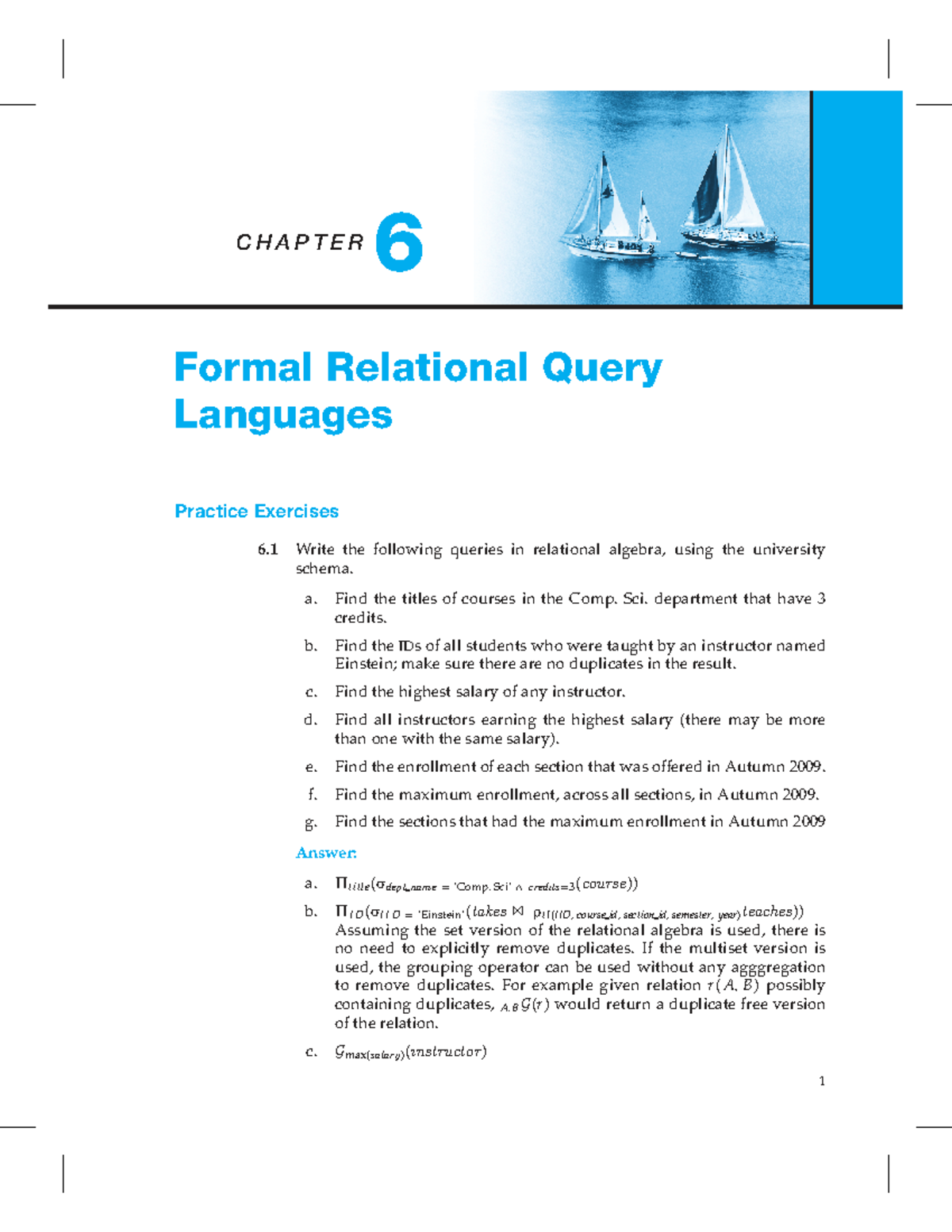 CHAPTER 6 CS 101 Formal Relational Query Languages Practice Exercises ...