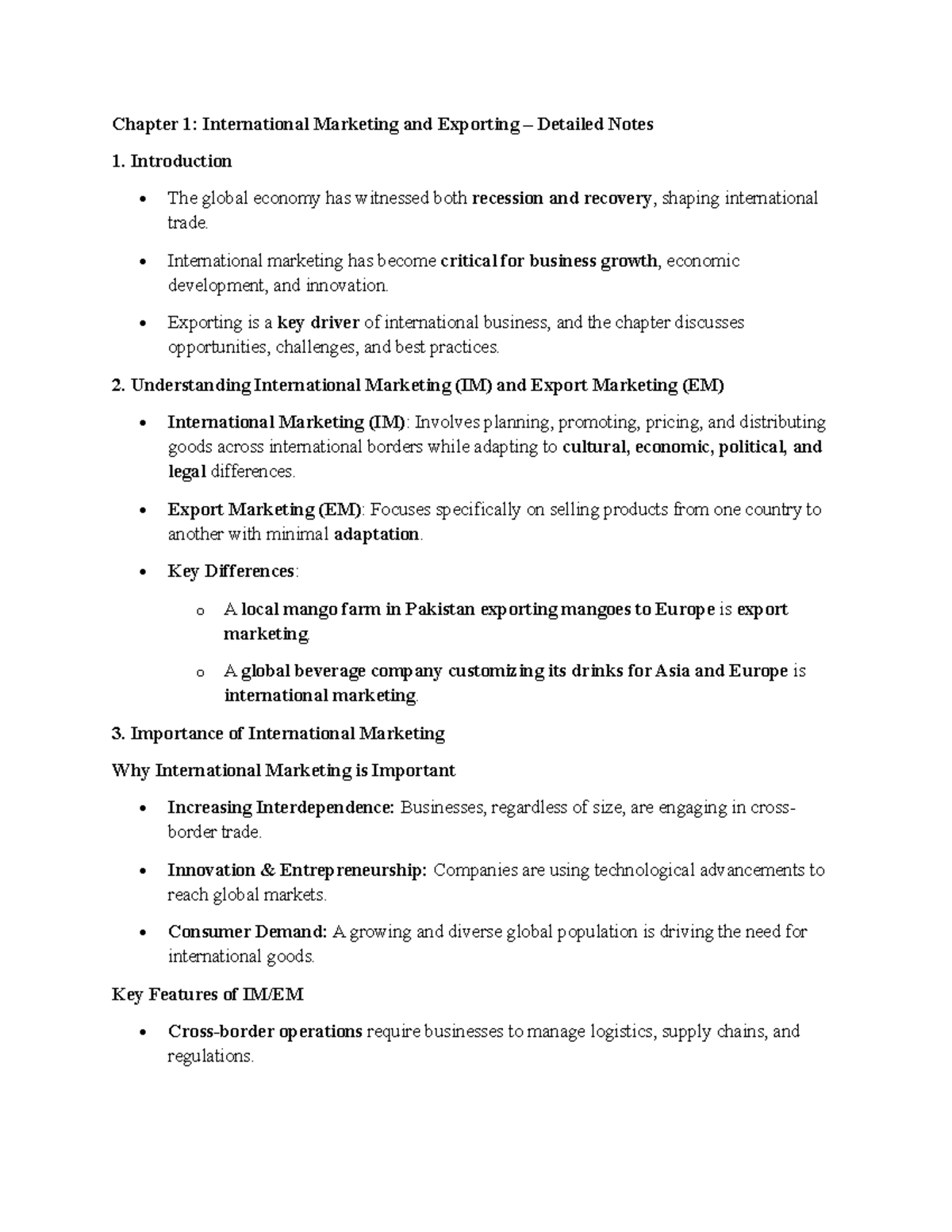 INTM 101: Chapter 1 - Comprehensive Notes on International Marketing ...