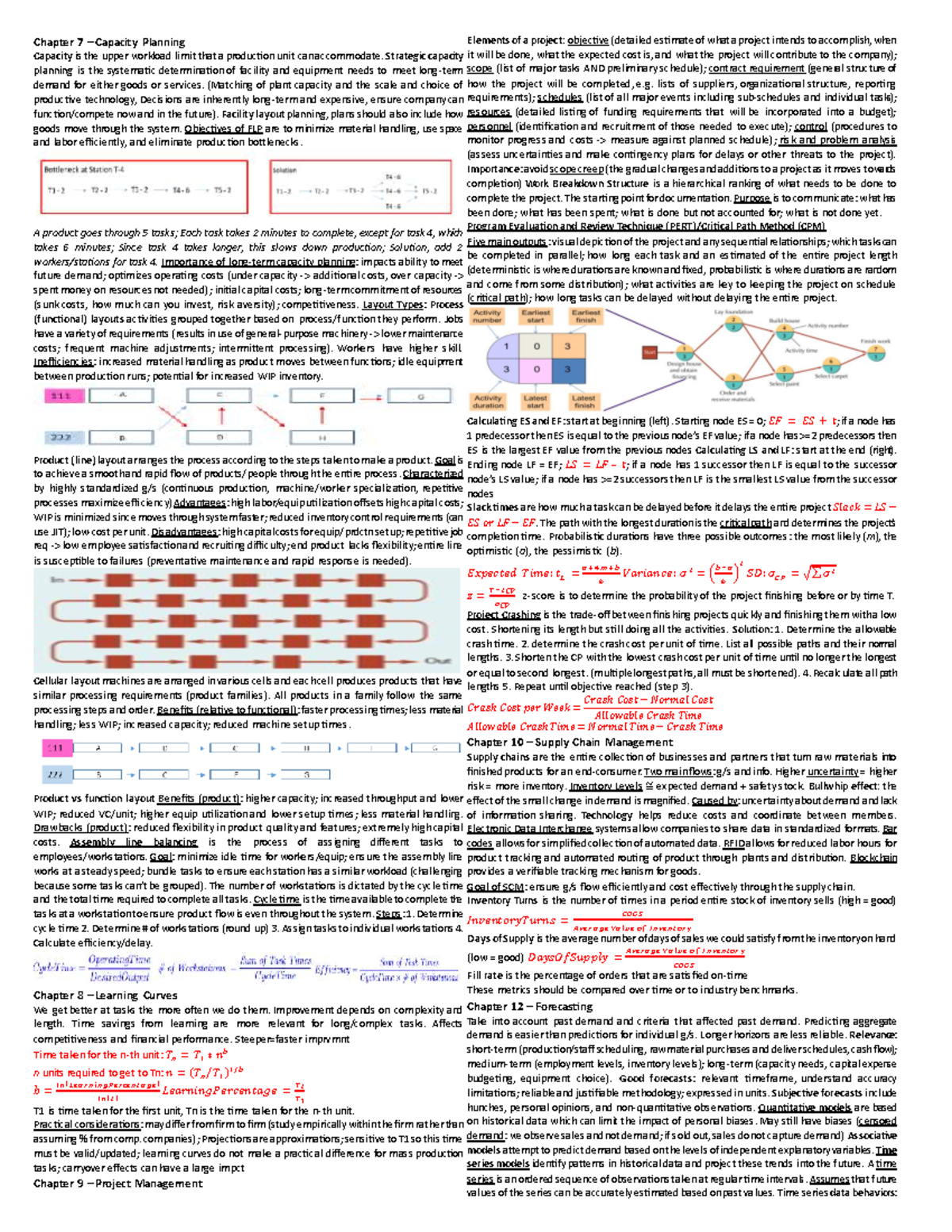 BU375 Final Exam Cheat Sheet: Project Management & Capacity Planning ...