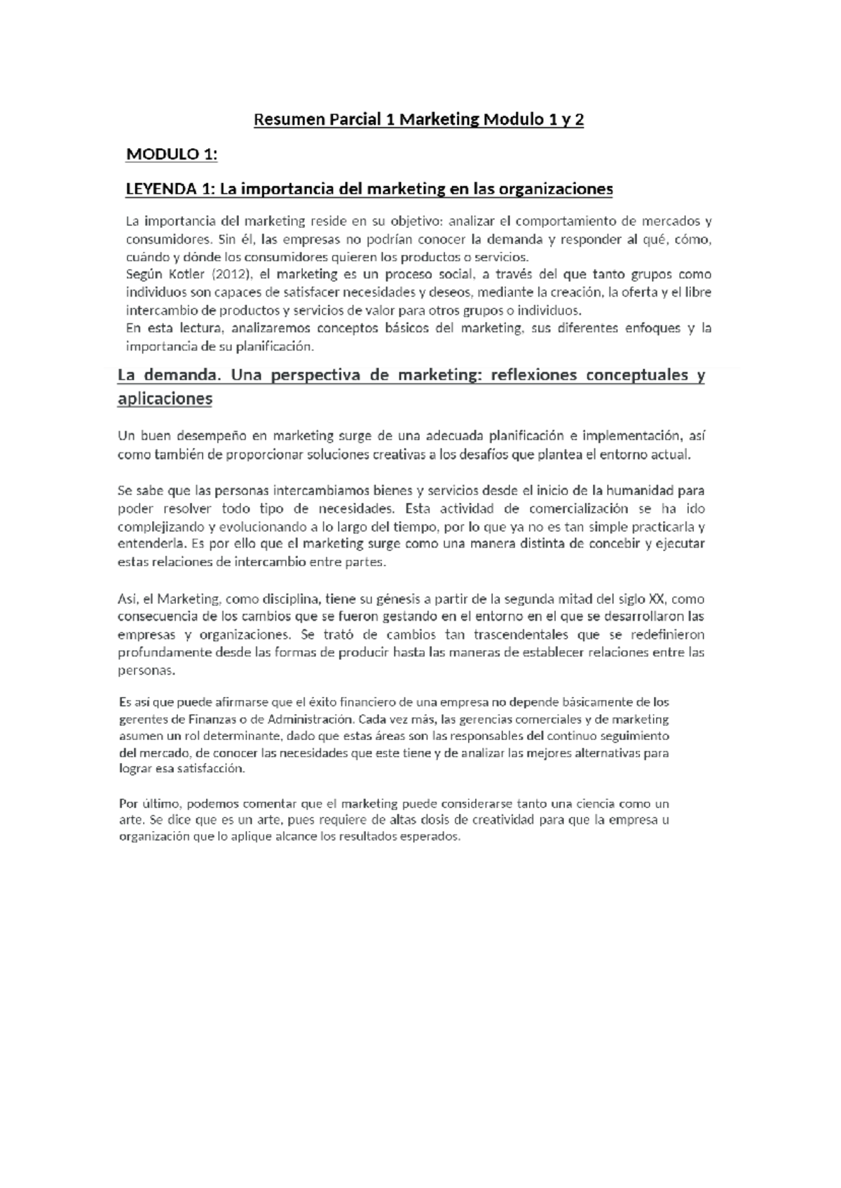 Resumen Parcial 1 Marketing Módulos 1 y 2 - Conceptos Clave y Enfoques ...