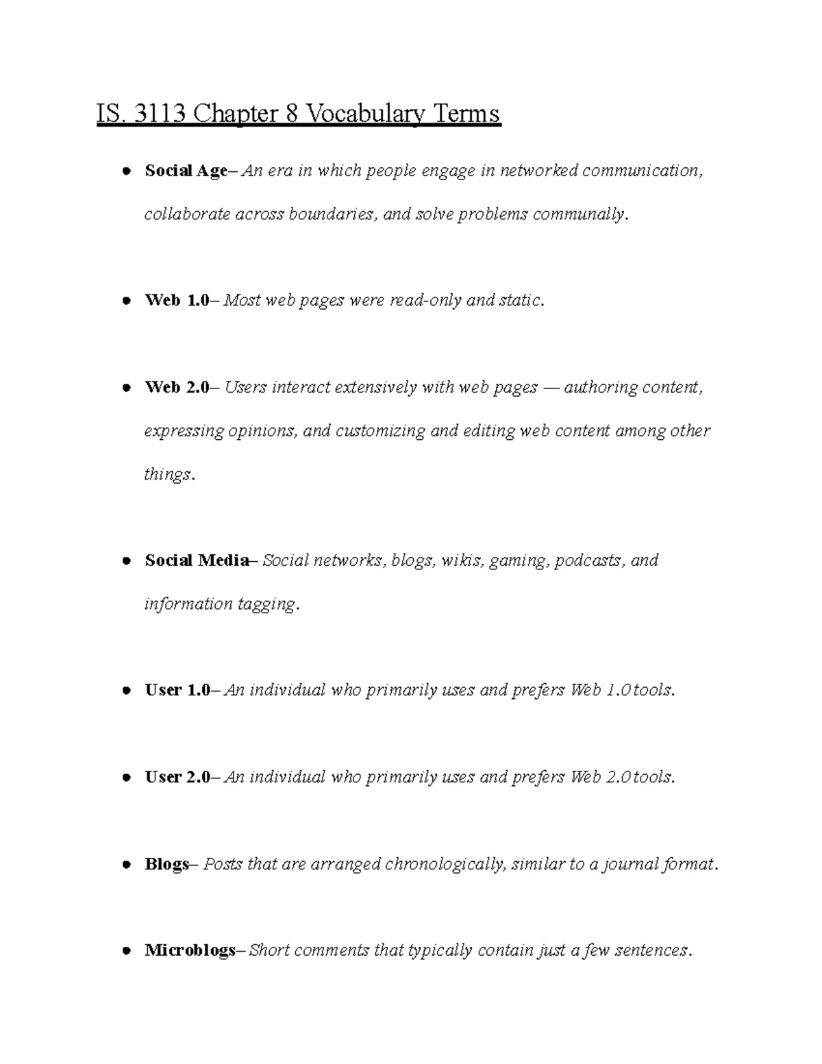 IS. 3113 Chapter 13 & 14 Vocabulary Terms Overview - Studocu