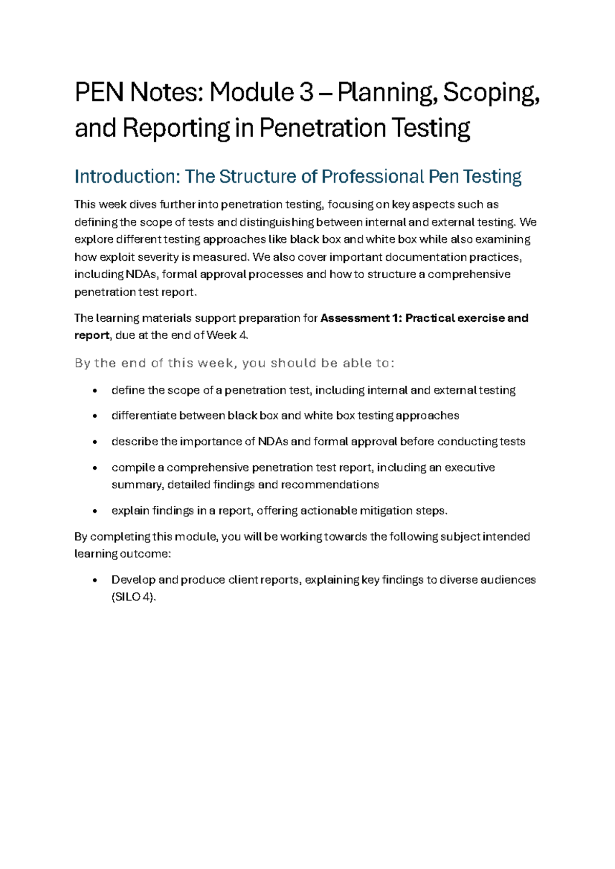 PEN 3: Planning, Scoping & Reporting in Penetration Testing - Studocu