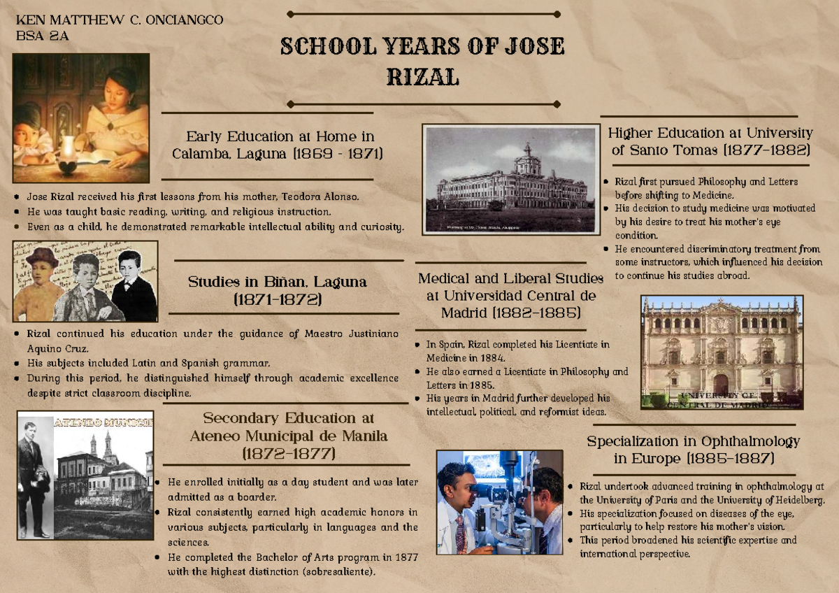 Jose Rizal's Educational Journey: BSA 2A Insights - Studocu