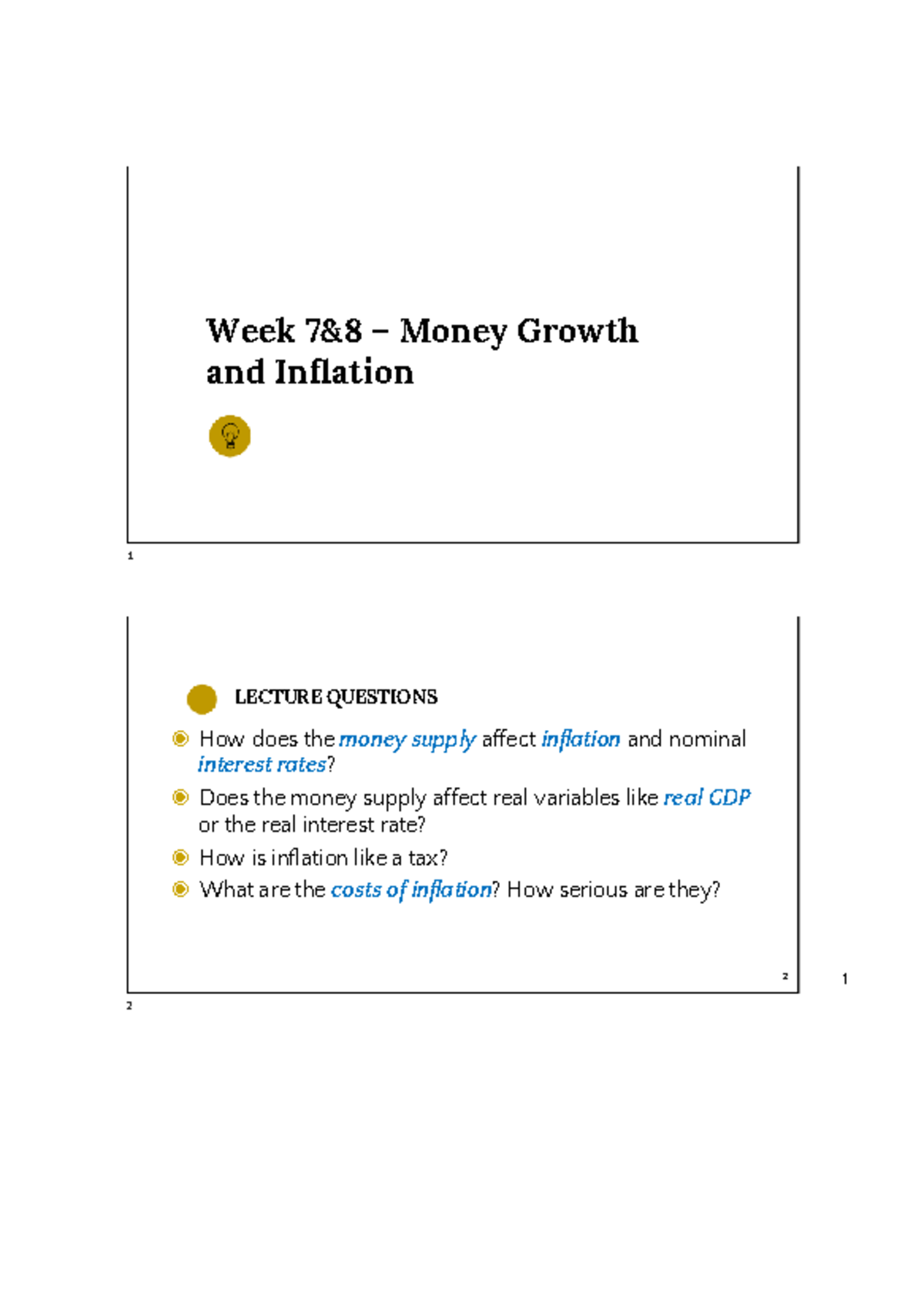 Week 7-8 Money Growth and Inflation LECTURE QUESTIONS - Studocu