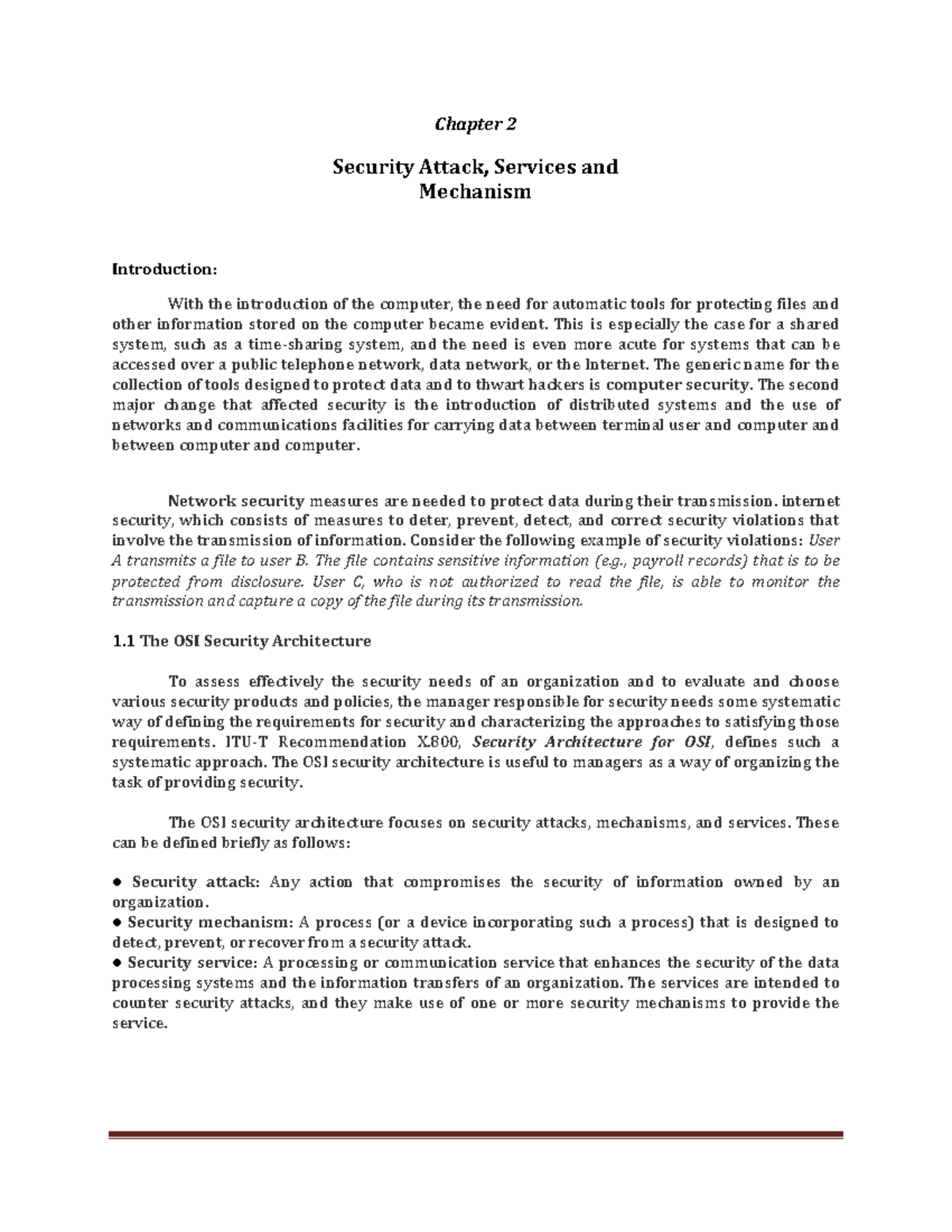 Chapter 2: Security Attacks, Services, and Mechanisms Overview - Studocu