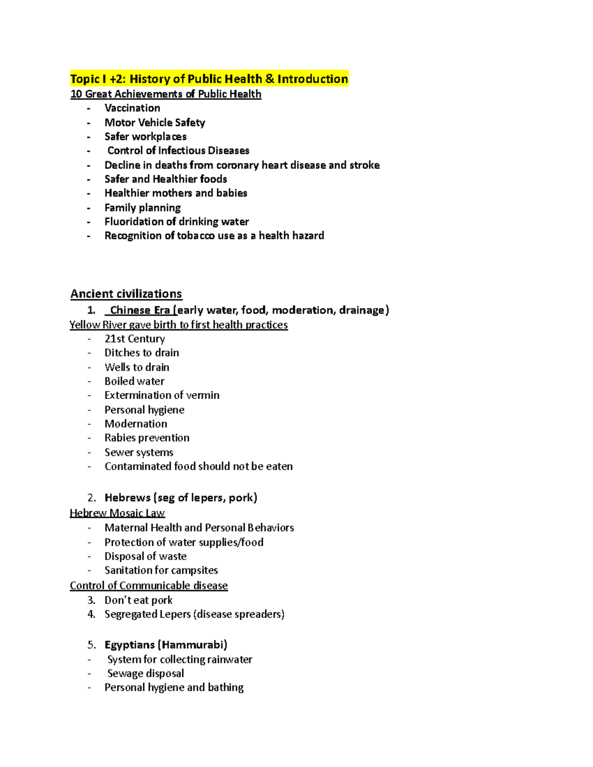Topics 1-4: Lecture Notes on the History of Public Health - Studocu