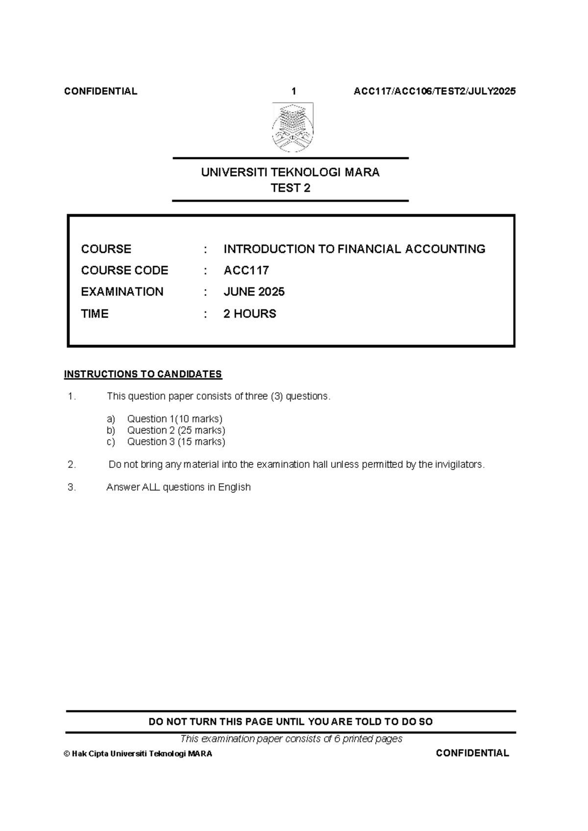 ACC117 Final Exam: Introduction to Financial Accounting - Test 2 - Studocu