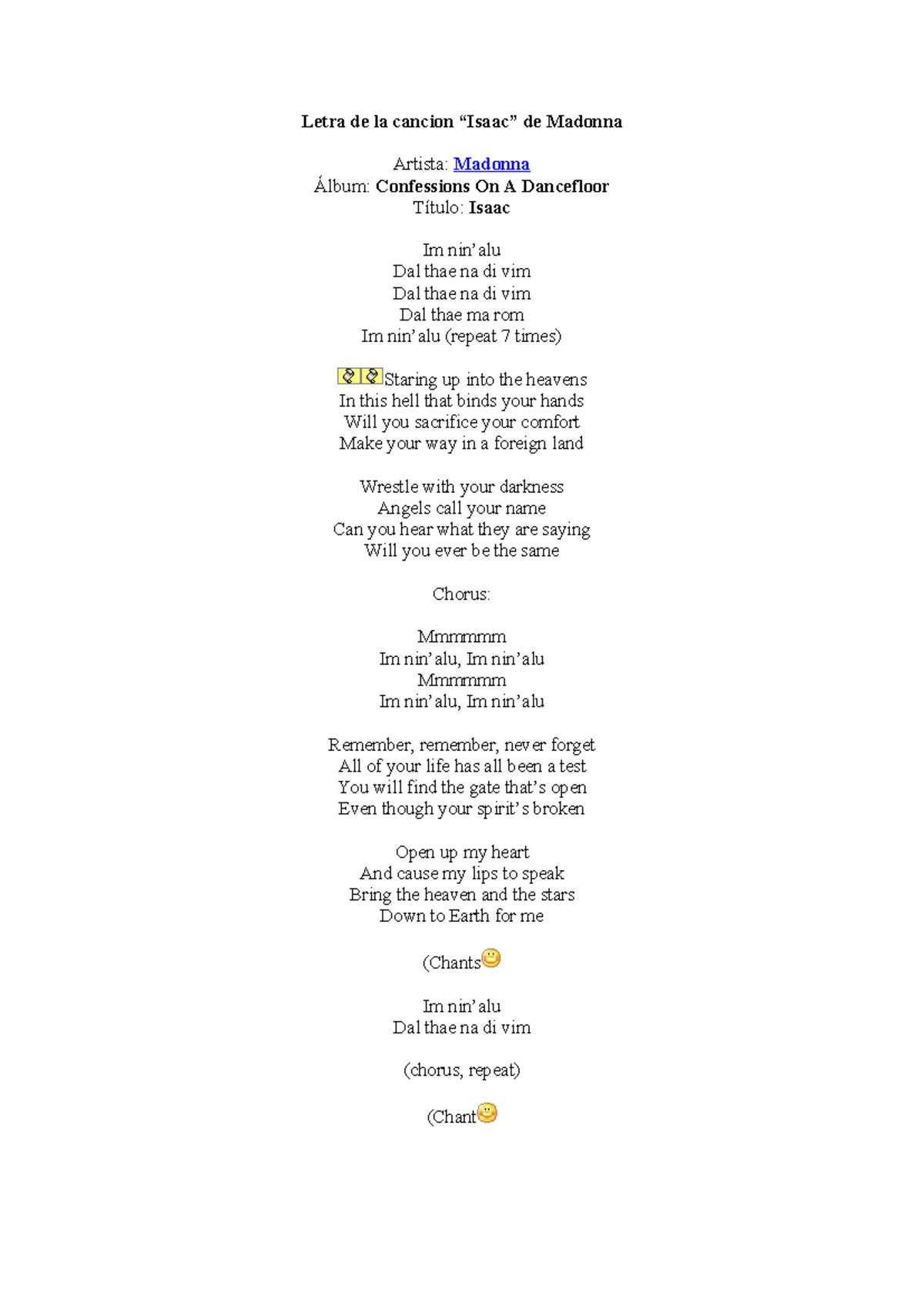 Letra de la Canción 
