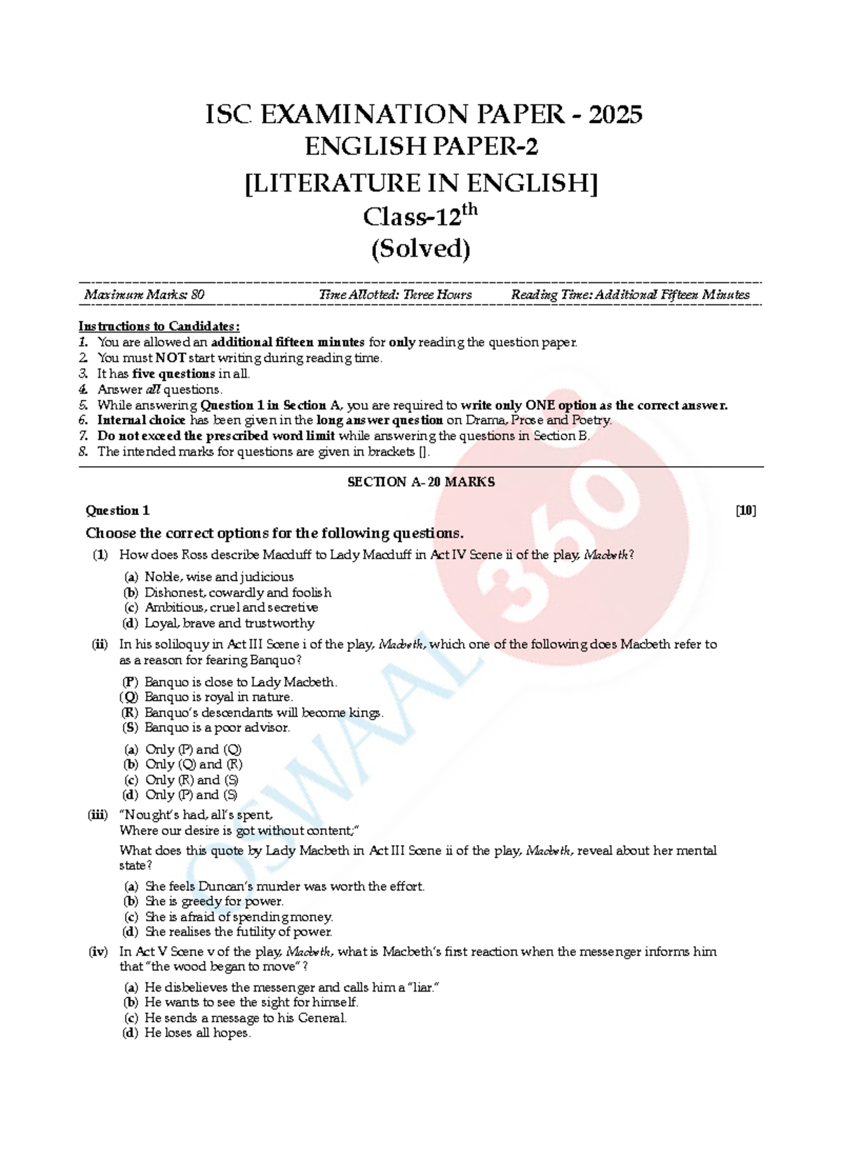 ISC ENGLISH PAPER 2 - 2025 SOLVED EXAMINATION QUESTIONS - Studocu