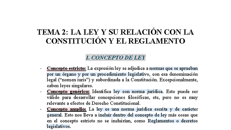 Consti II: Tema 2 - La Ley y su Relación con la Constitución - Studocu