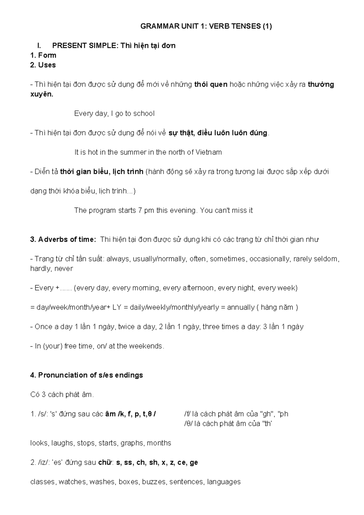 GRAMMAR UNIT 1: PRESENT SIMPLE & CONTINUOUS (LỚP 6) - Studocu
