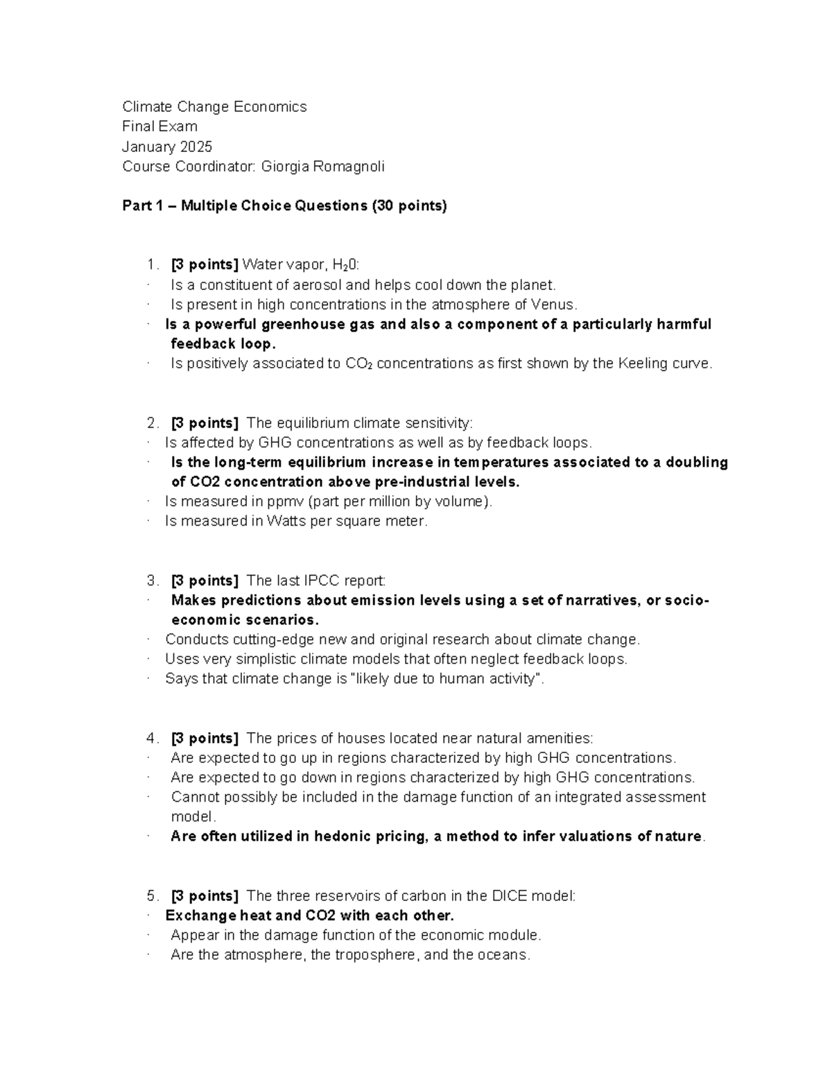Final Exam Solutions for Climate Change Economics (2025-1) - Studeersnel