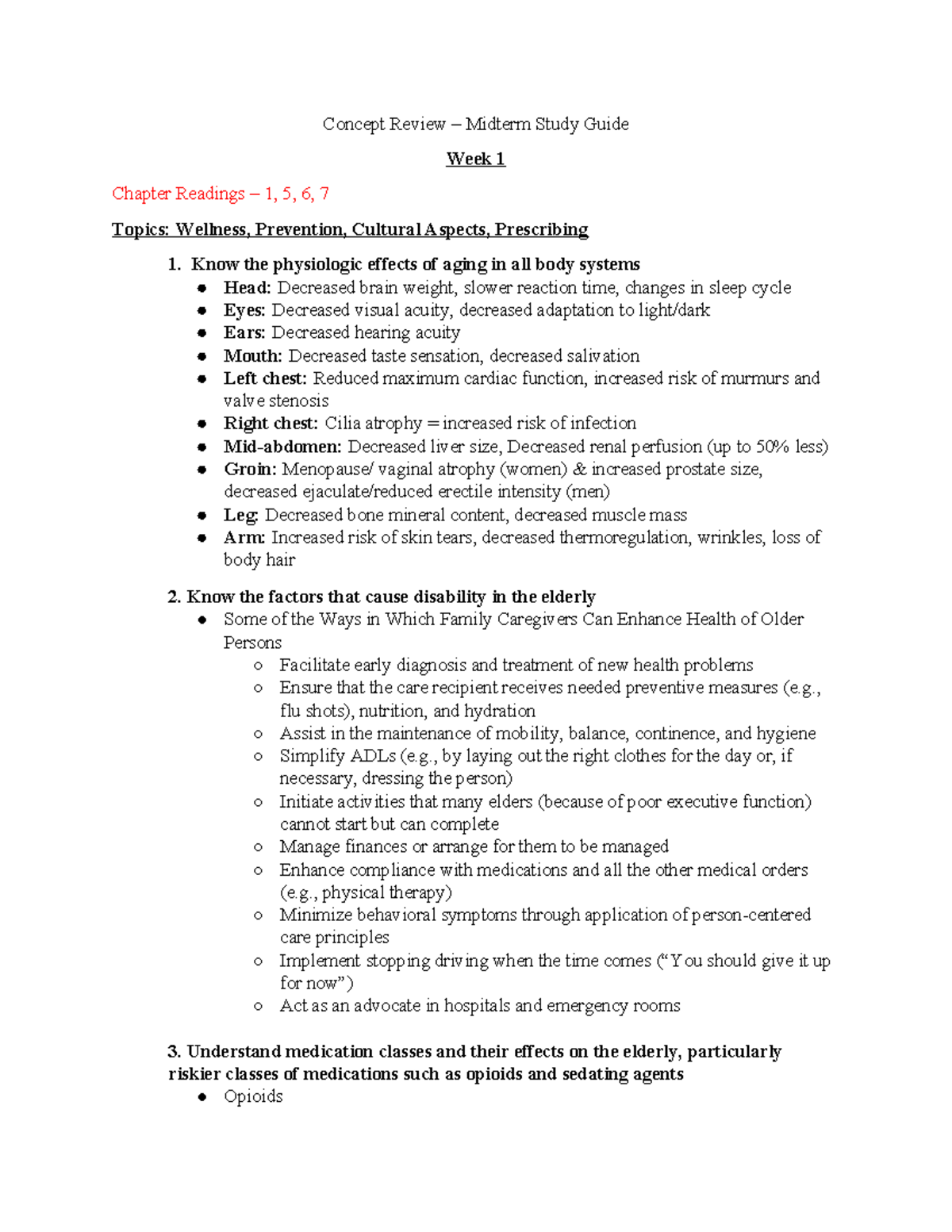 NR 601 - Midterm Study Guide: Aging, Medications, and Geriatric Care ...