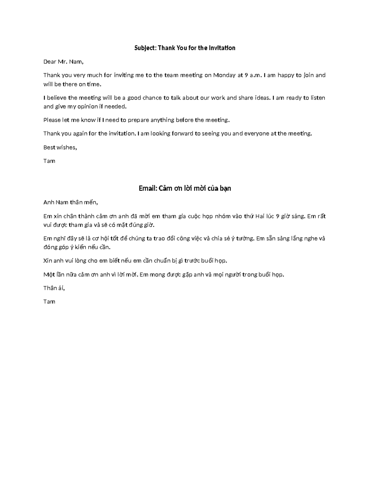Subject: Confirmation of Attendance for Team Meeting - Studocu