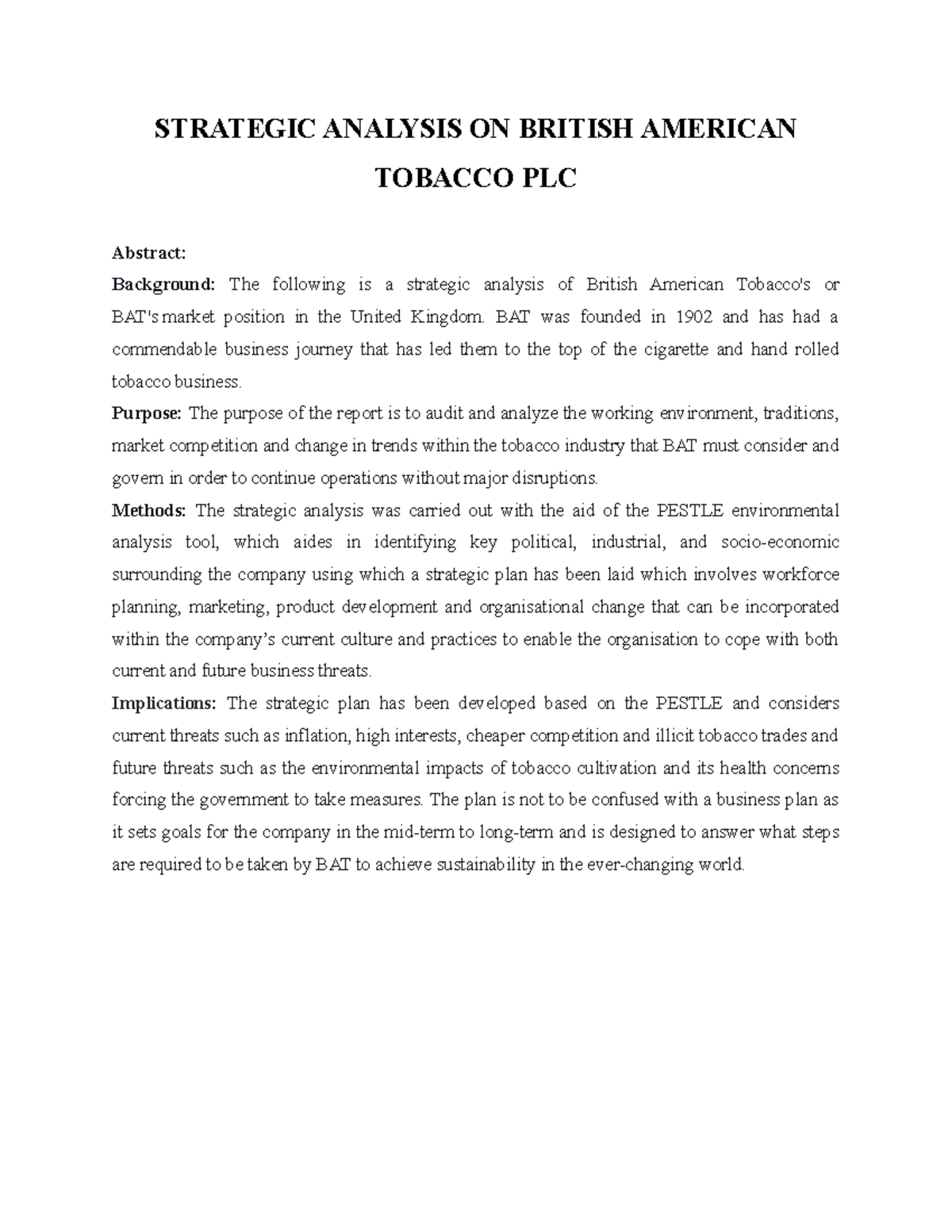 Strategic Analysis Report on British American Tobacco (BAT)