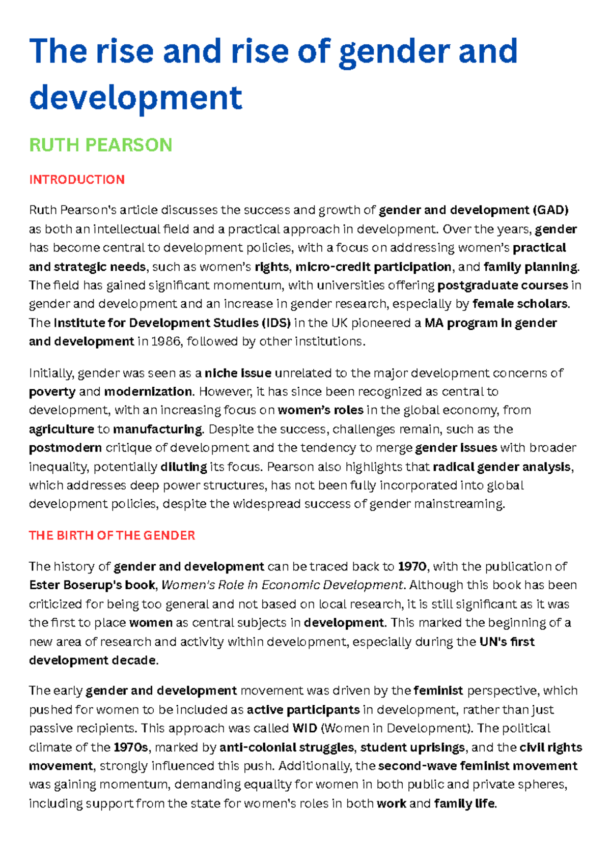 Reading 5 - Summary of Gender and Development in Sociology - Studocu