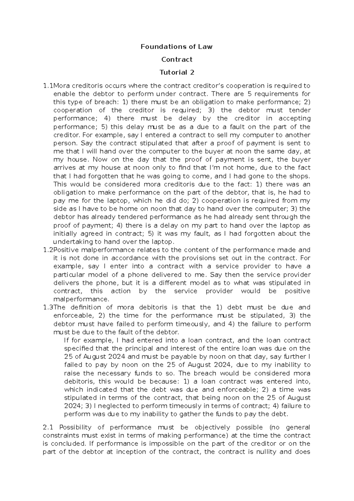 Foundations of Law Contract Tutorial 2 - Foundations of Law Contract ...