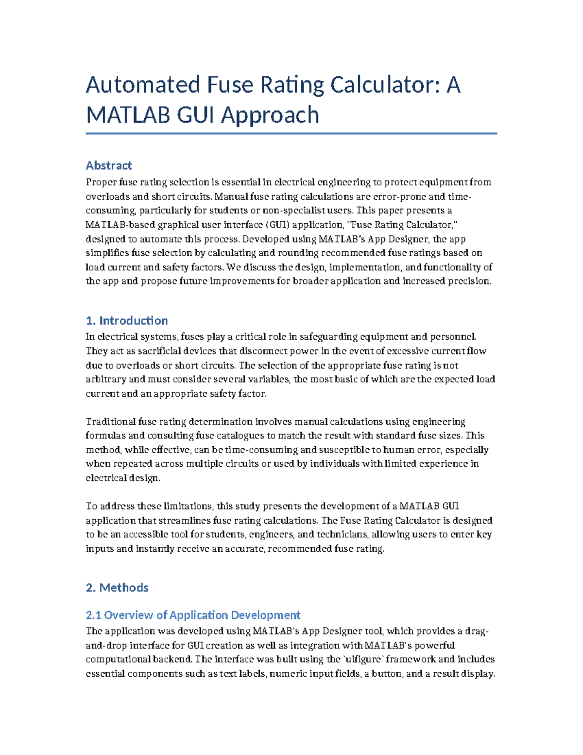 MATLAB GUI Fuse Rating Calculator Report: Design & Implementation - Studocu