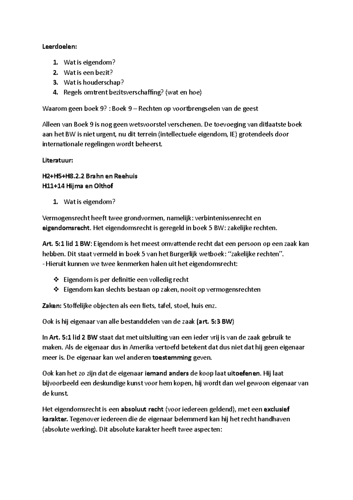 Eigendom en Bezit: Kernconcepten en Regels - Juridische Basis H5 + H11 ...