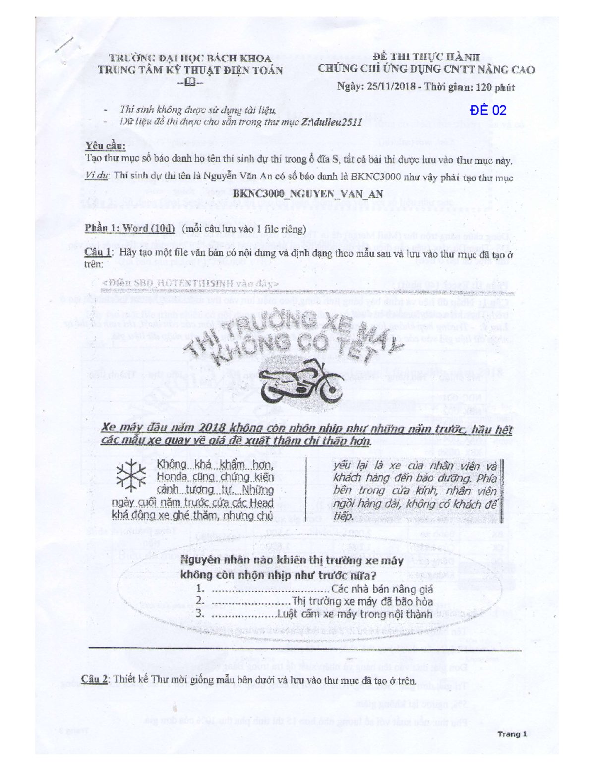 D02 - Tài liệu ôn thi Thực hành CNTT Nâng cao 2023 - Document Preview
