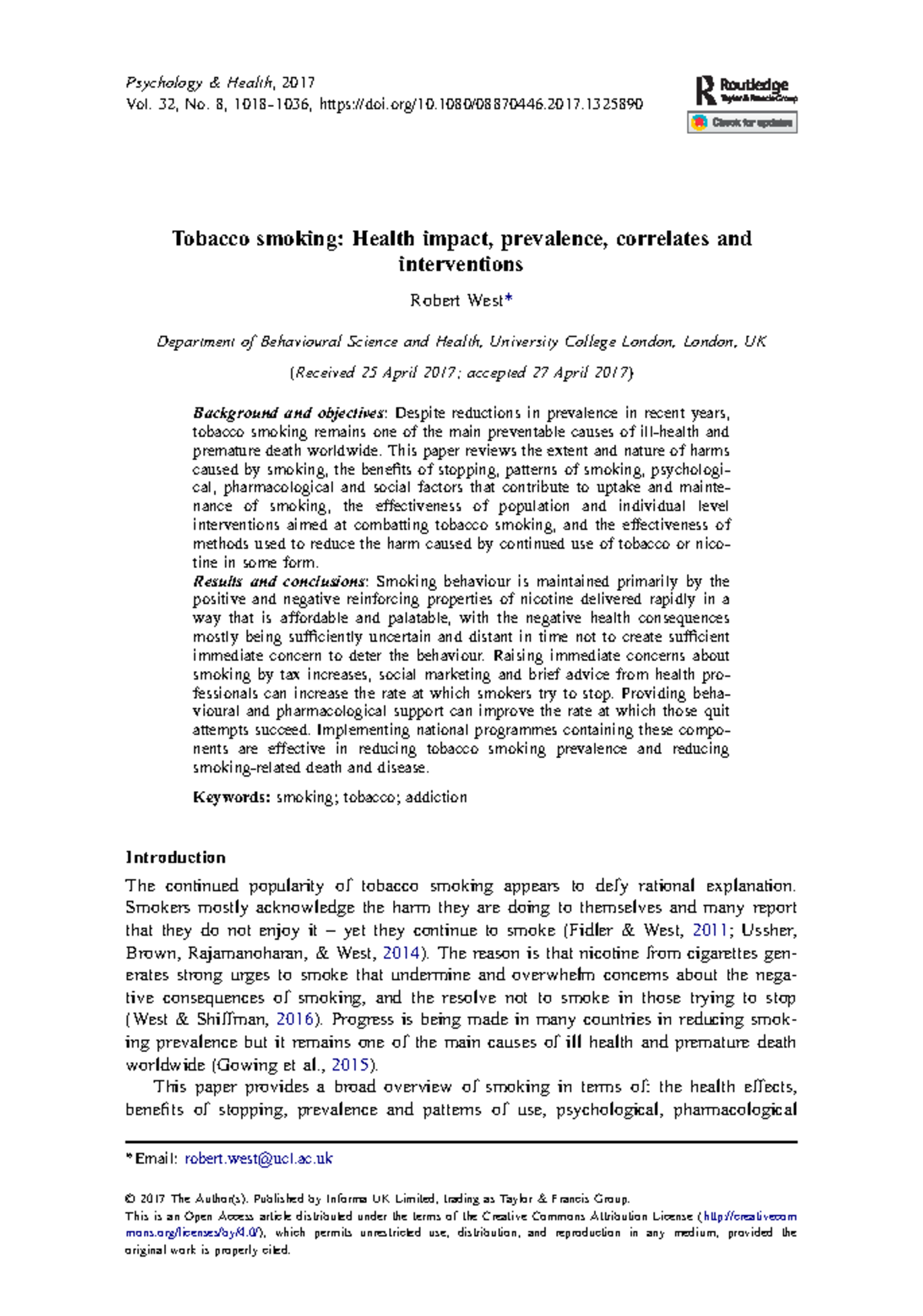 Analysis of Tobacco Smoking: Health Effects, Prevalence, and Interventions 