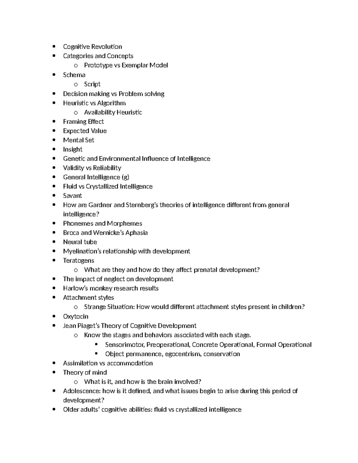 Exam 3 Study Guide - Cognitive Revolution Categories and Concepts o ...