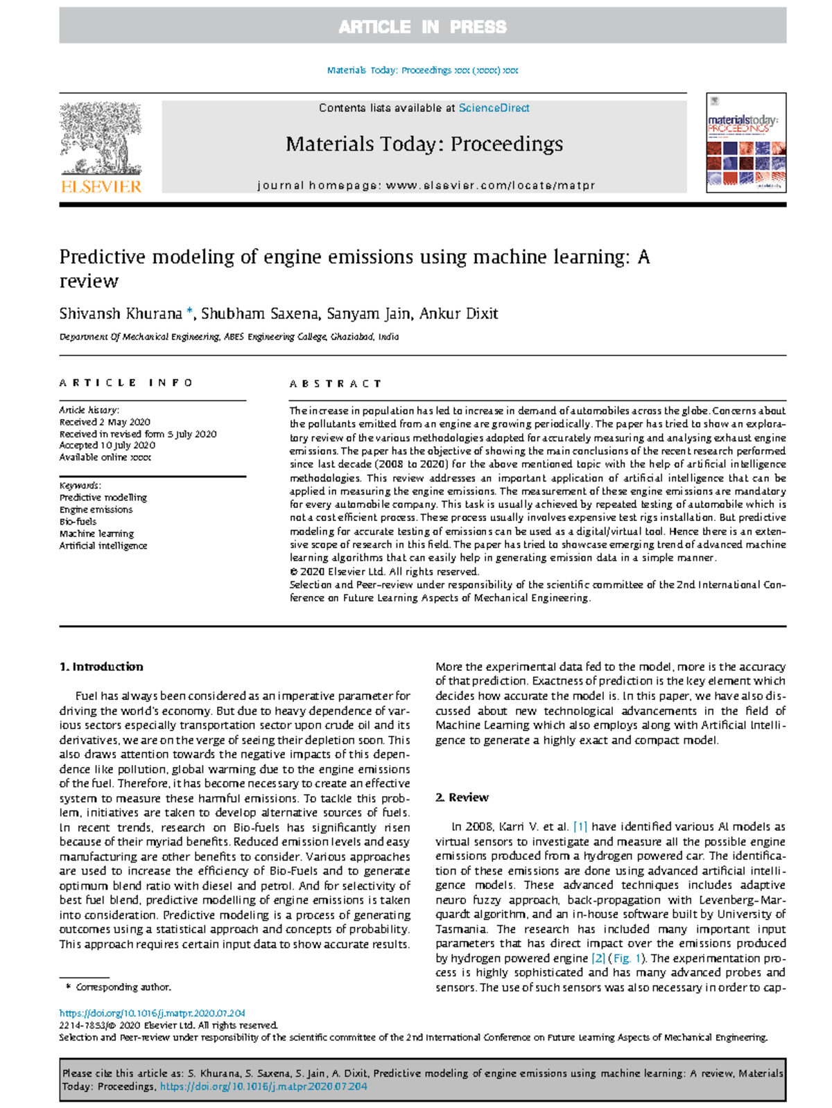 Predictive modeling of engine emissions using machine learning - A ...