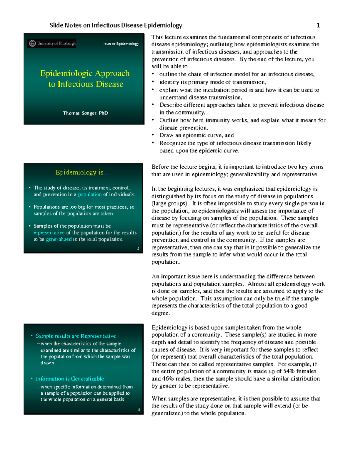 Slide Notes on Infectious Disease Epidemiology (EPI 101) - Studocu