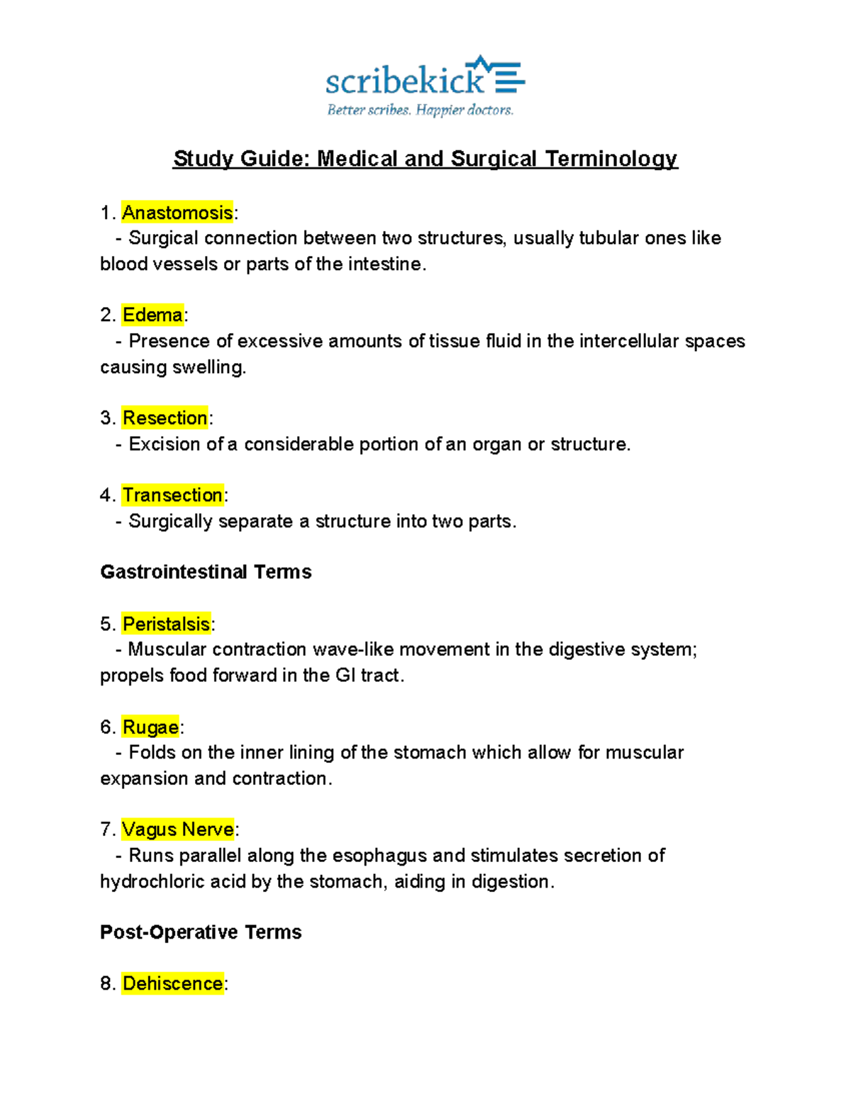 Surgical Procedures Study Guide: Medical & Surgical Terminology - Studocu