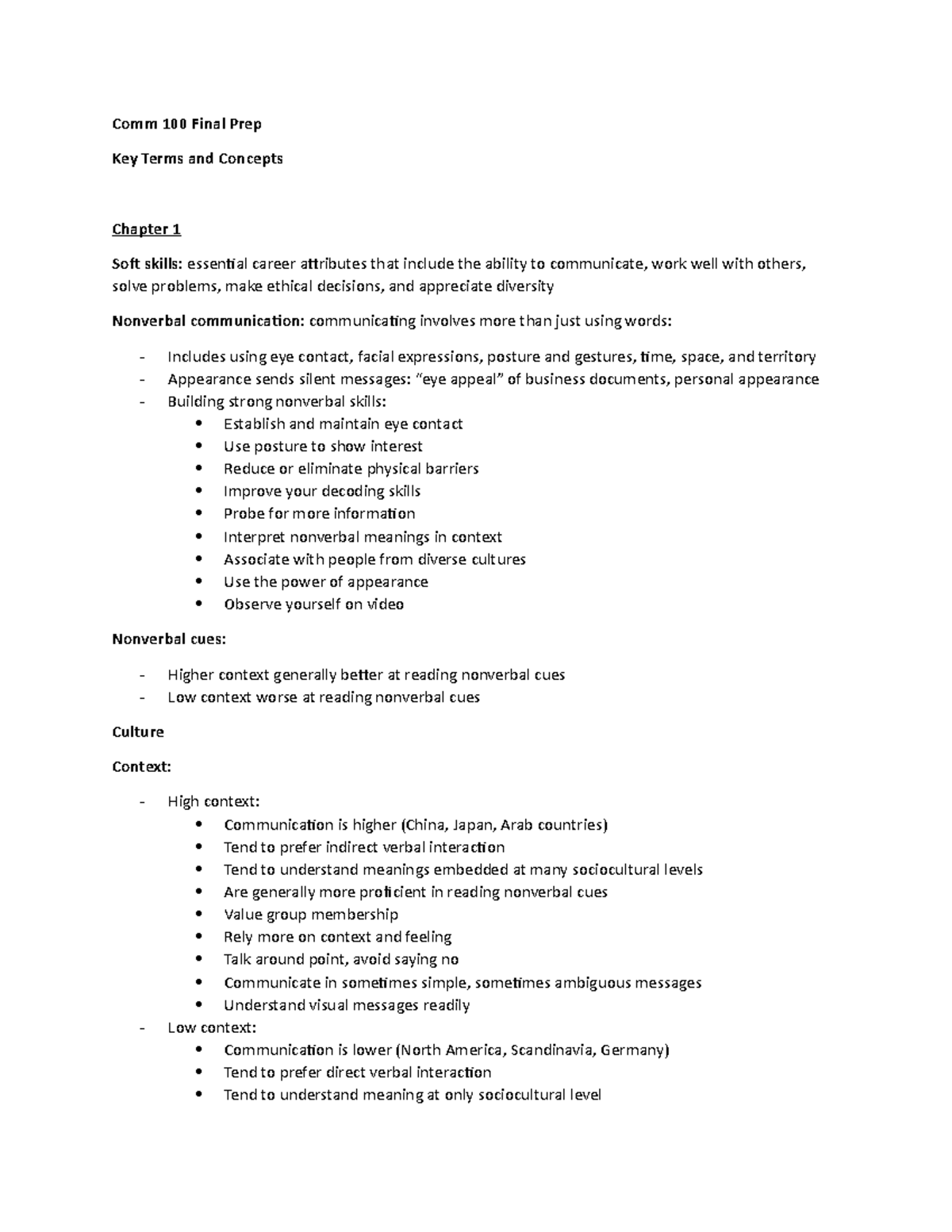 Comm 100 Final Prep - Comm 100 Final Prep Key Terms and Concepts ...