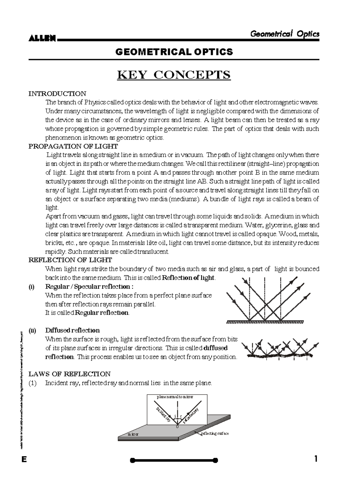Geometrical Optics: Key Concepts and Laws (ALLEN) - Studocu