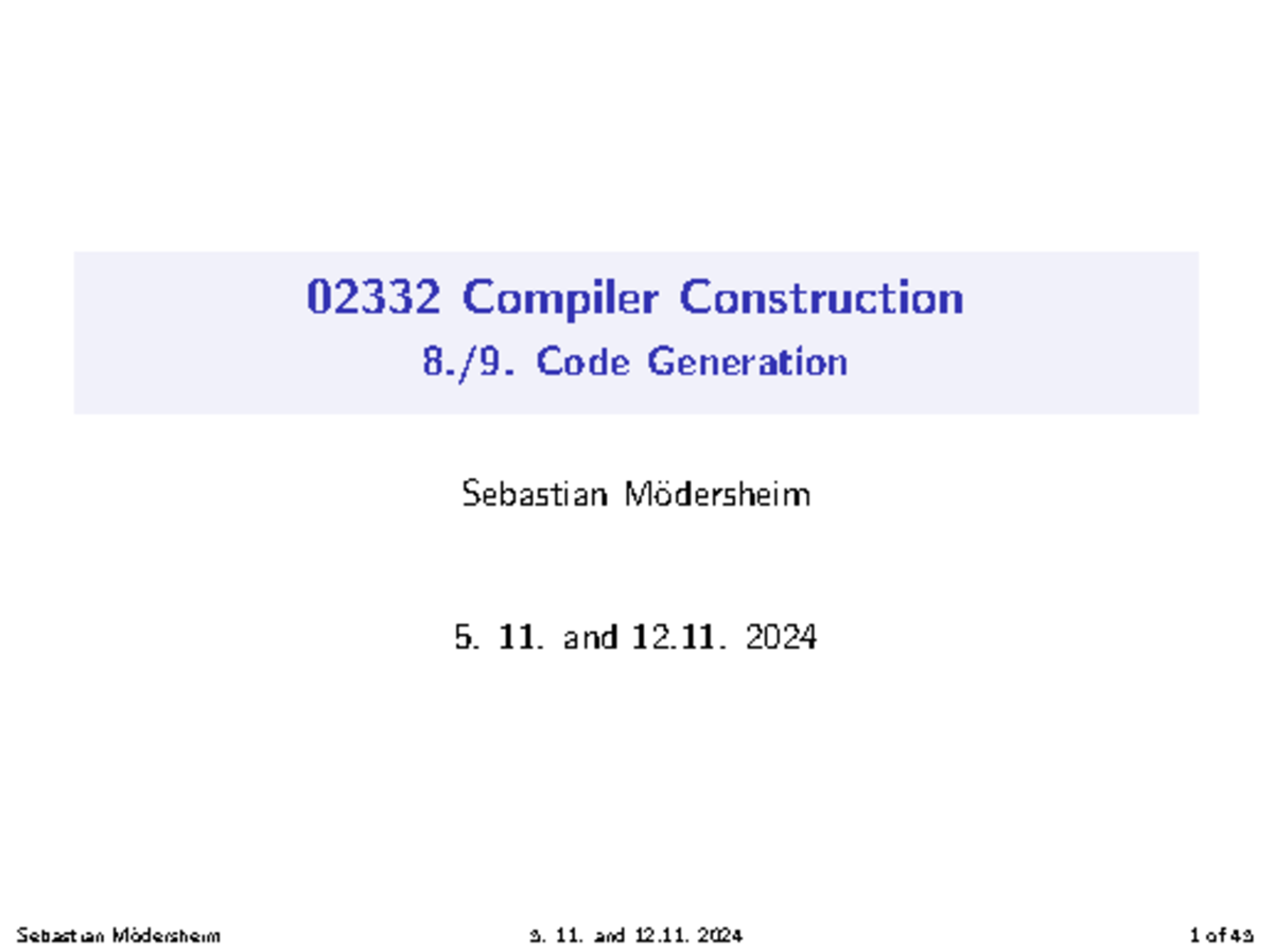 Code Generation Overview in 02332 Compiler Construction Course - Studocu