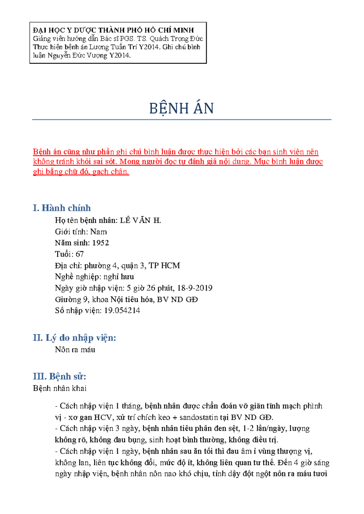 BỆNH ÁN XUẤT HUYẾT TIÊU HÓA DƯỚI Ở BỆNH NHÂN NAM 17 TUỔI NGHI DO NGUYÊN NHÂN ĐẠI TRÀNG