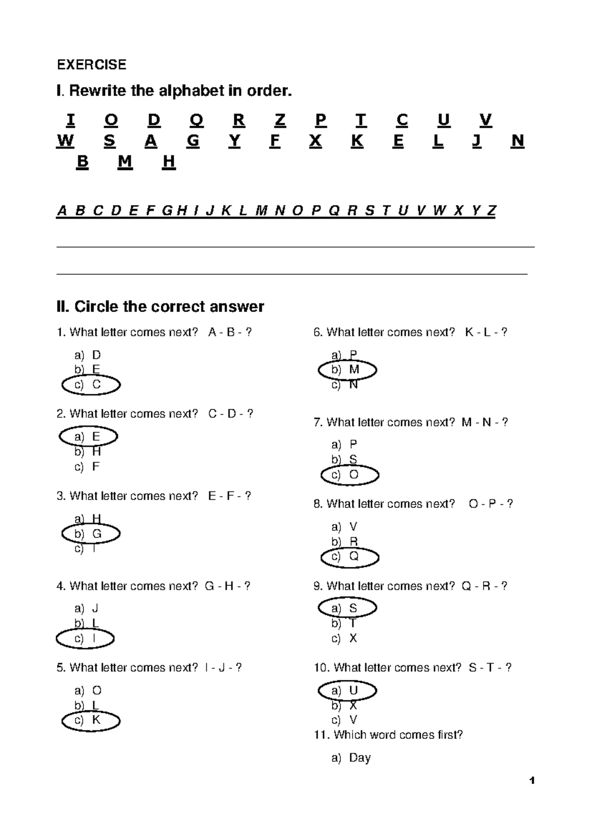 Alphabet Exercise Practice - Letter Sequence & Answers - Studocu