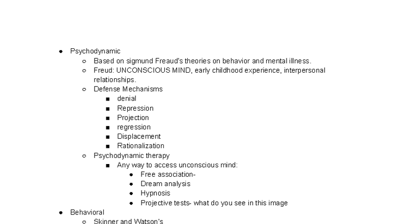 Ap Psych Chapter 8 Notes Psychodynamic Behavioral And Humanistic