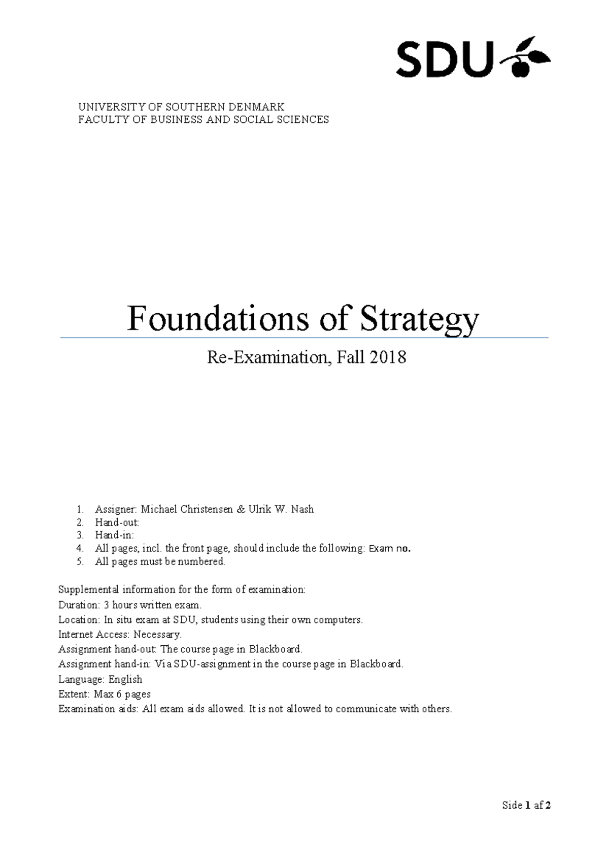 FoS 2018 Re-Exam: Foundations of Strategy Guidelines - Studocu