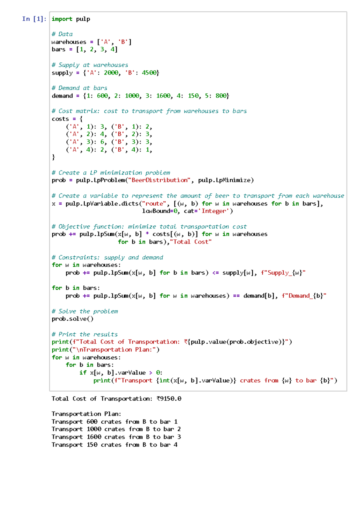 Practical - 12: Transportation Cost Optimization Using Jupyter Notebook ...