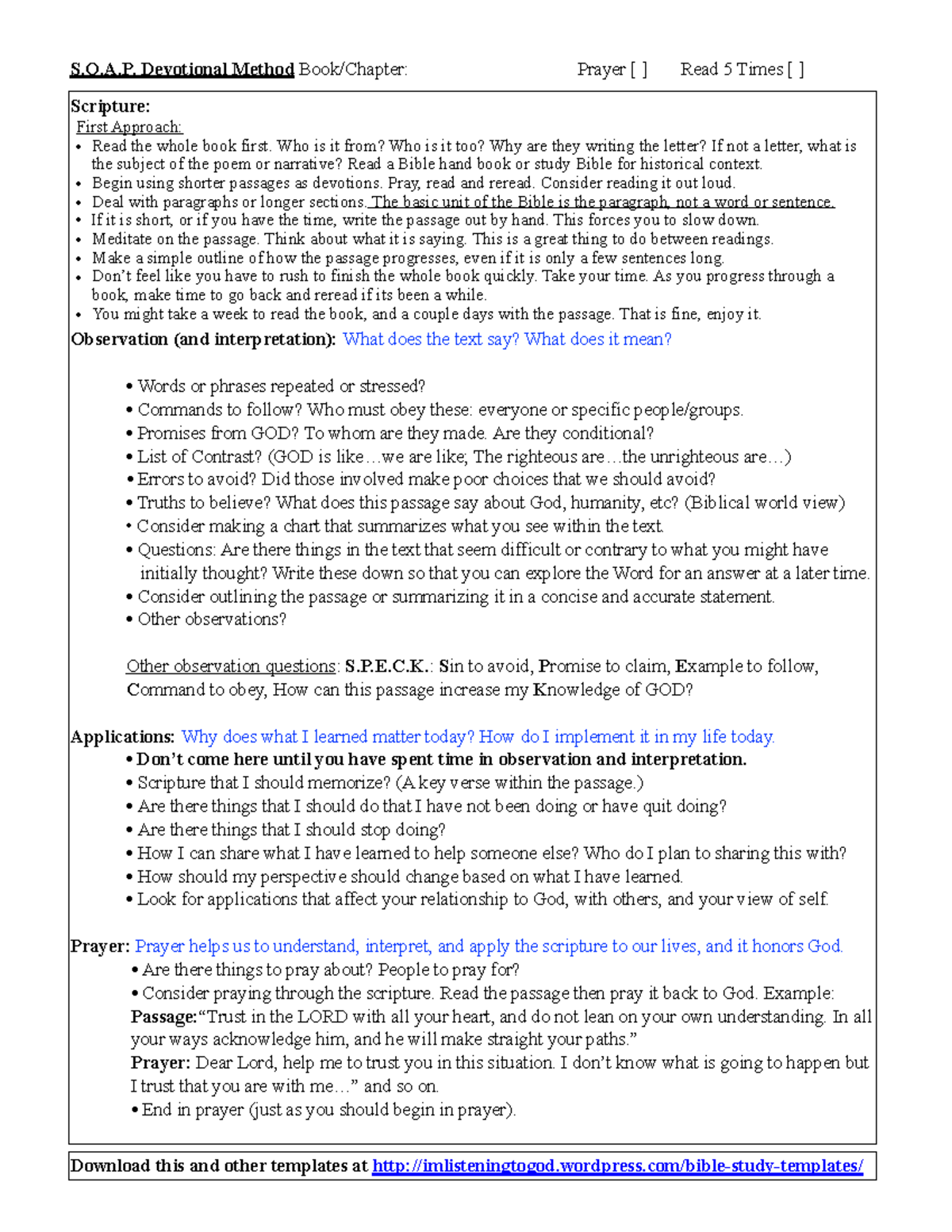 S.O.A.P. Devotional Template: Prayer Study & Application Guide - Studocu