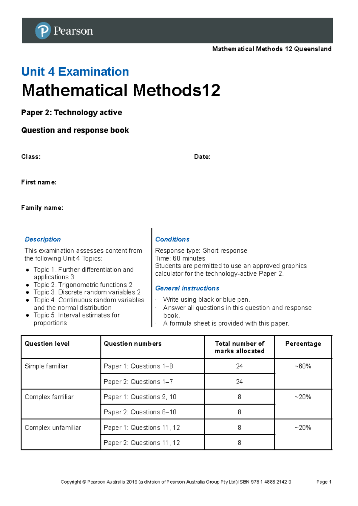 Mathematical Methods 12 QLD Unit 4 Exam Paper 2: Technology Active ...