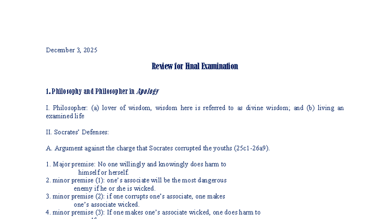 Study Guide for PHIL 101: Key Concepts for Final Exam - Studocu