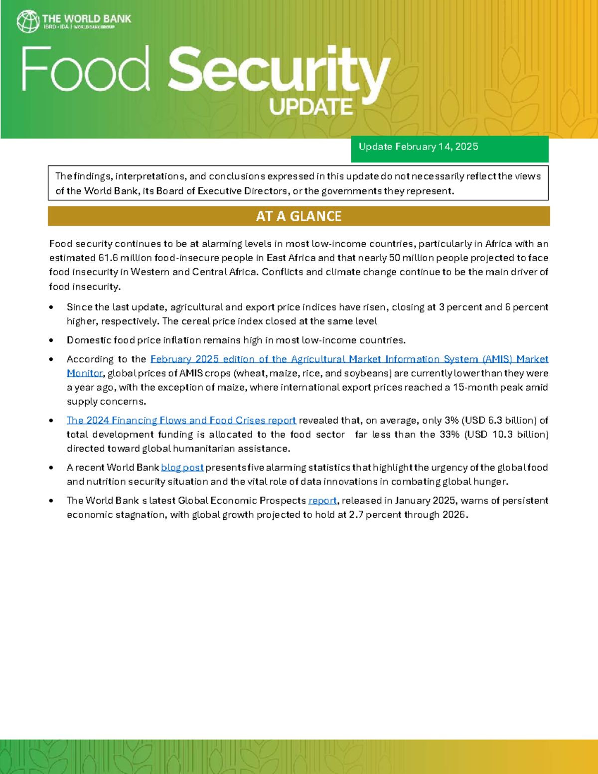 Food Security Update 113: Global Trends and Challenges as of Feb 2025 ...