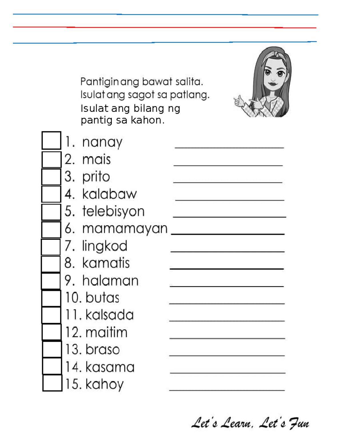 Filipino -pagpapantig - Filipino 2 Pagpapantig - Pantigin ang bawat ...