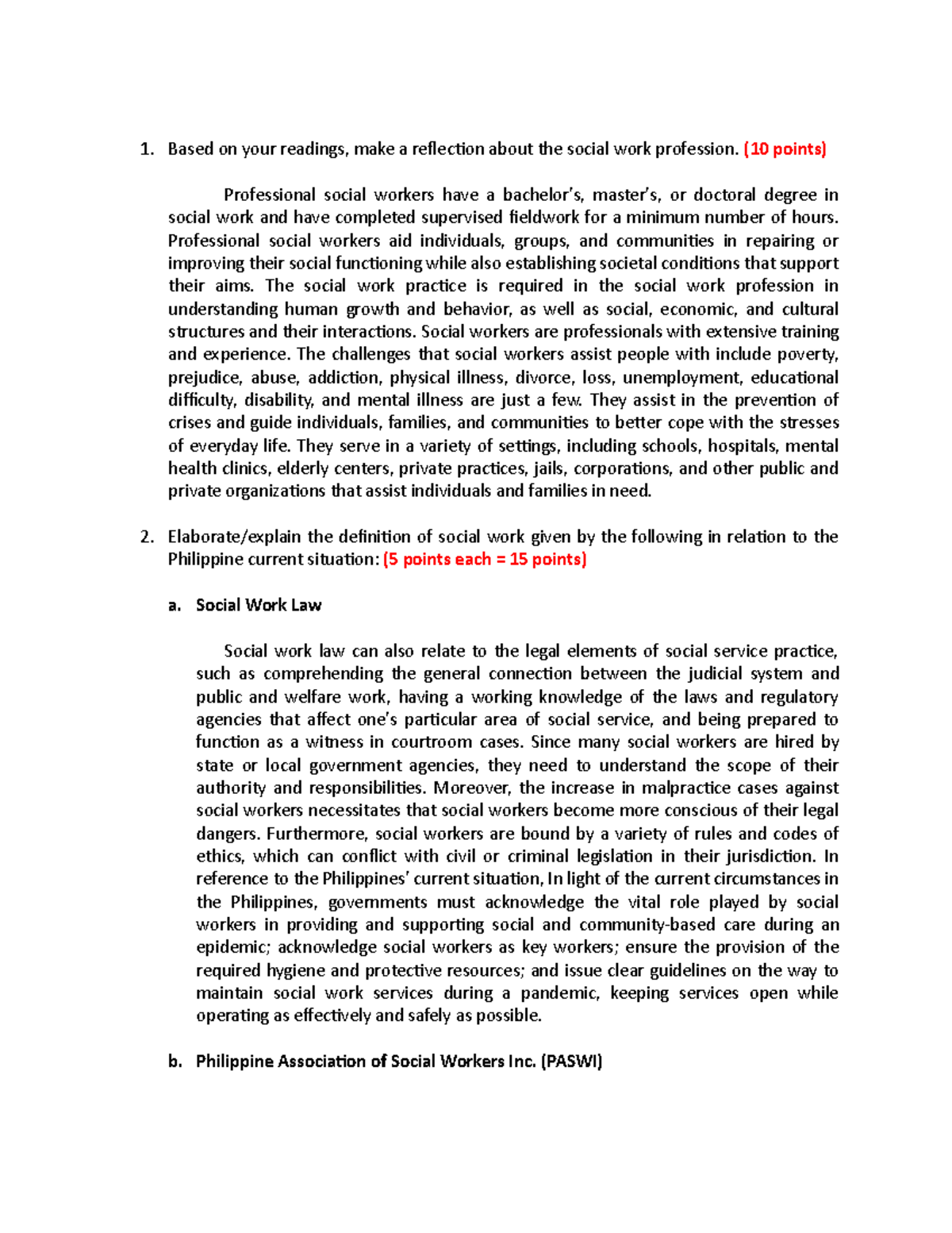 SWB10 Assignment #1: Reflection on Social Work & Current Issues - Studocu