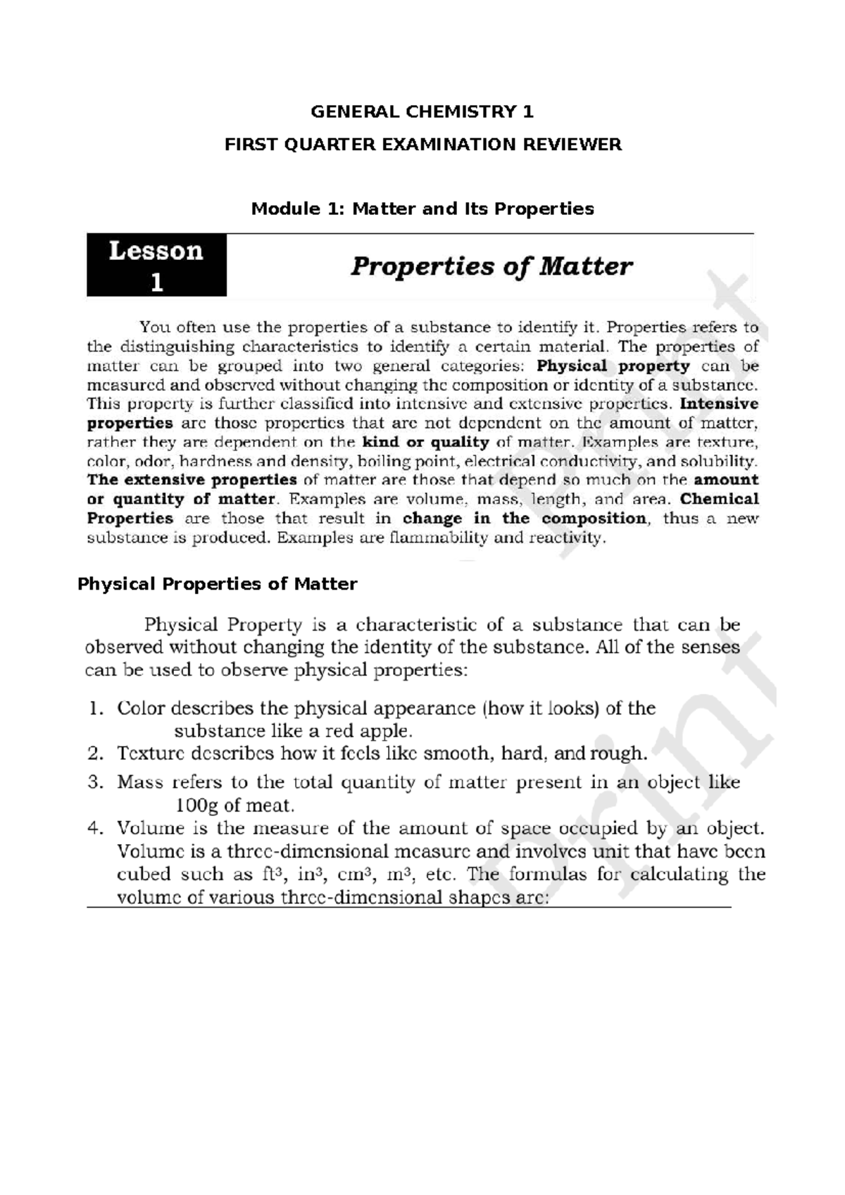 GENERAL CHEMISTRY 1 1ST QUARTER EXAM REVIEWER: MODULES 1-4 - Studocu