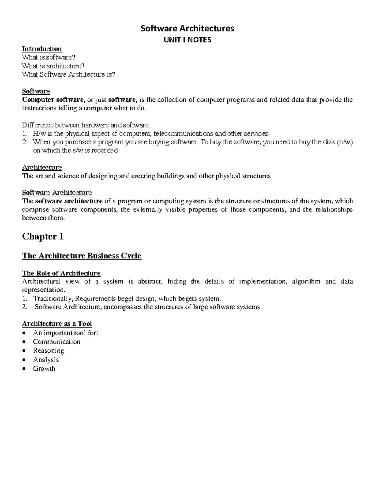 06IS72SA Unit 1 - Introduction to Software Architecture Notes - Studocu