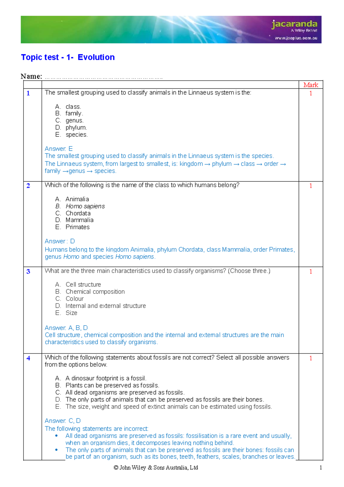 Jacplus Test 1 Answers: Evolution and Classification Concepts - Studocu