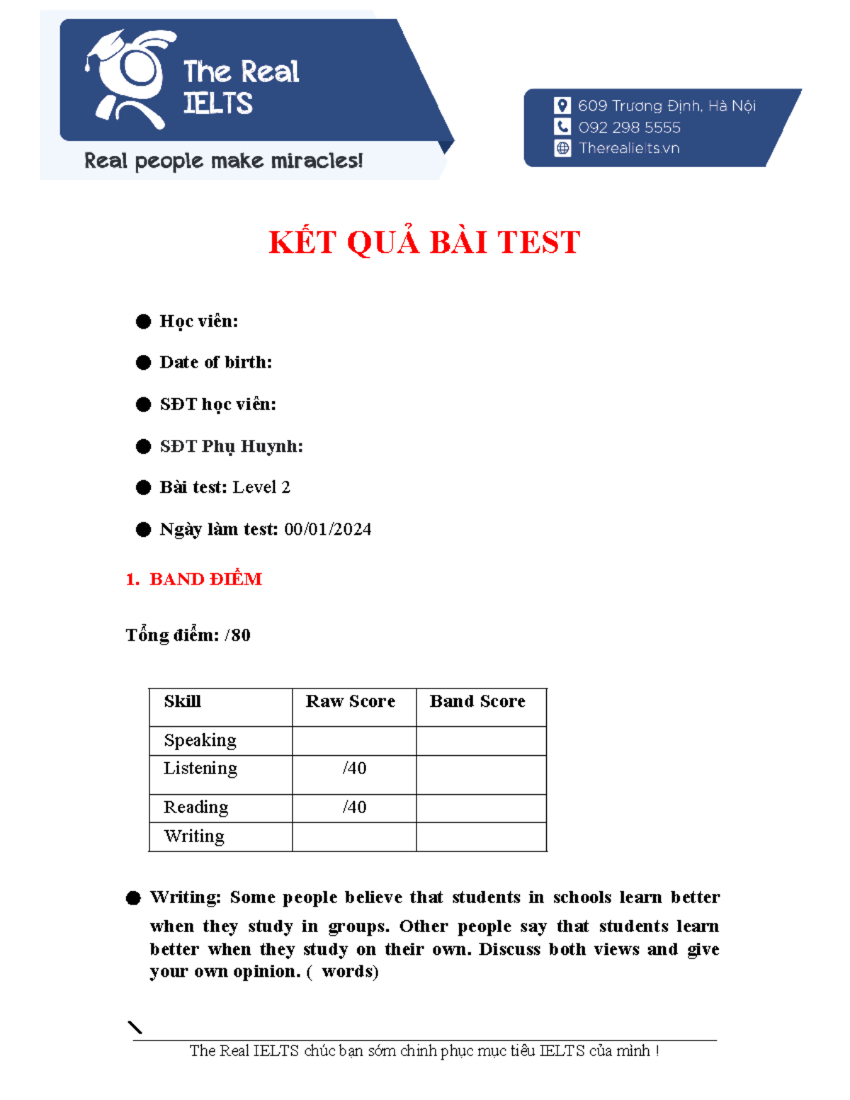 FORM TRI Level 2 - Test Results and Comments - Studocu