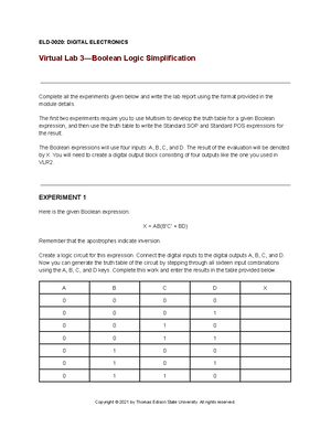 Virtual lab 2 ELD-3020-aug21 - ELD-3020: DIGITAL ELECTRONICS Virtual ...