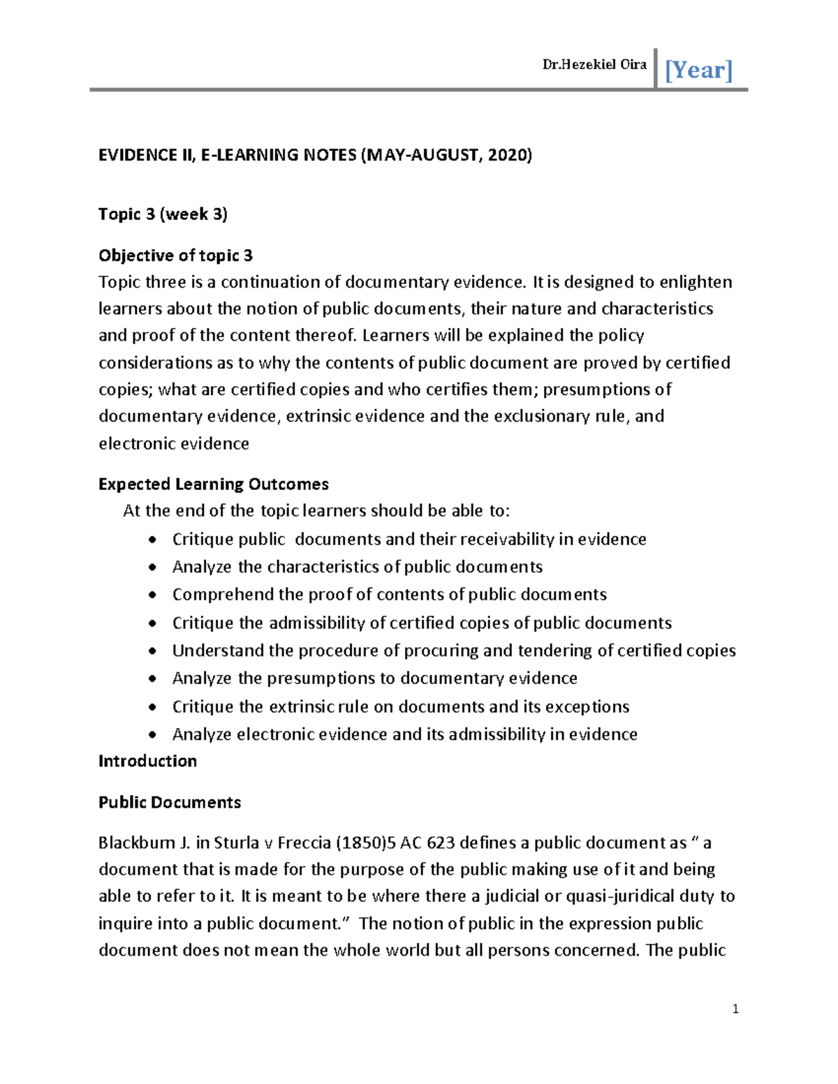 EVIDENCE II (2020) Topic 3: Understanding Public Documents and Their ...