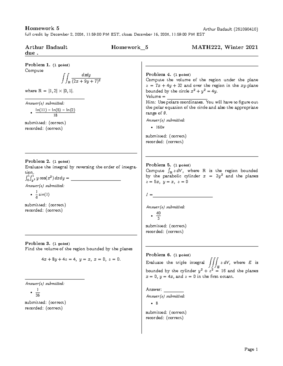 MATH222 Fall 2024 - Homework 5 Solutions and Full Credit Details - Studocu